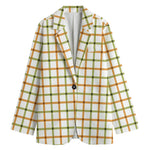 Green And Orange Tattersall Print Women's Cotton Blazer