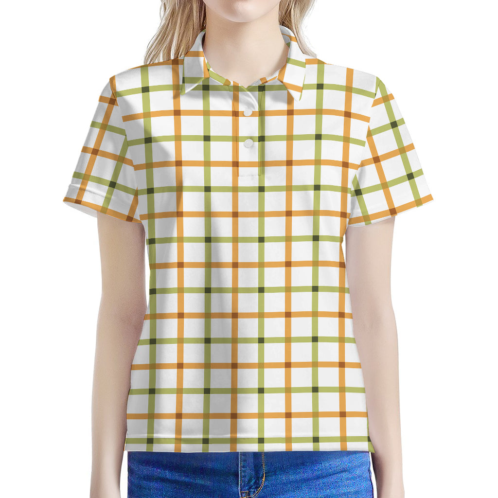 Green And Orange Tattersall Print Women's Polo Shirt
