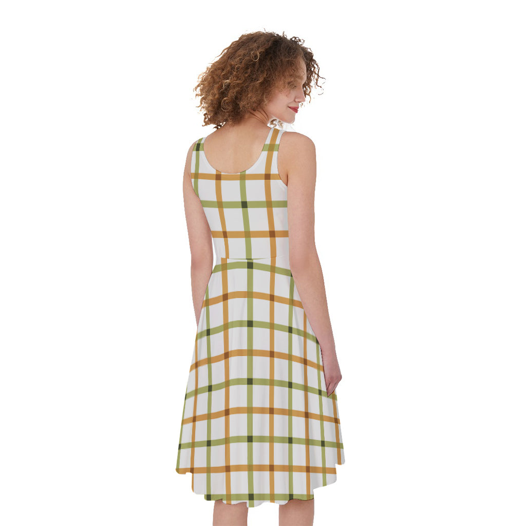 Green And Orange Tattersall Print Women's Sleeveless Dress