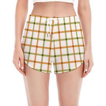 Green And Orange Tattersall Print Women's Split Running Shorts