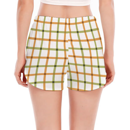Green And Orange Tattersall Print Women's Split Running Shorts