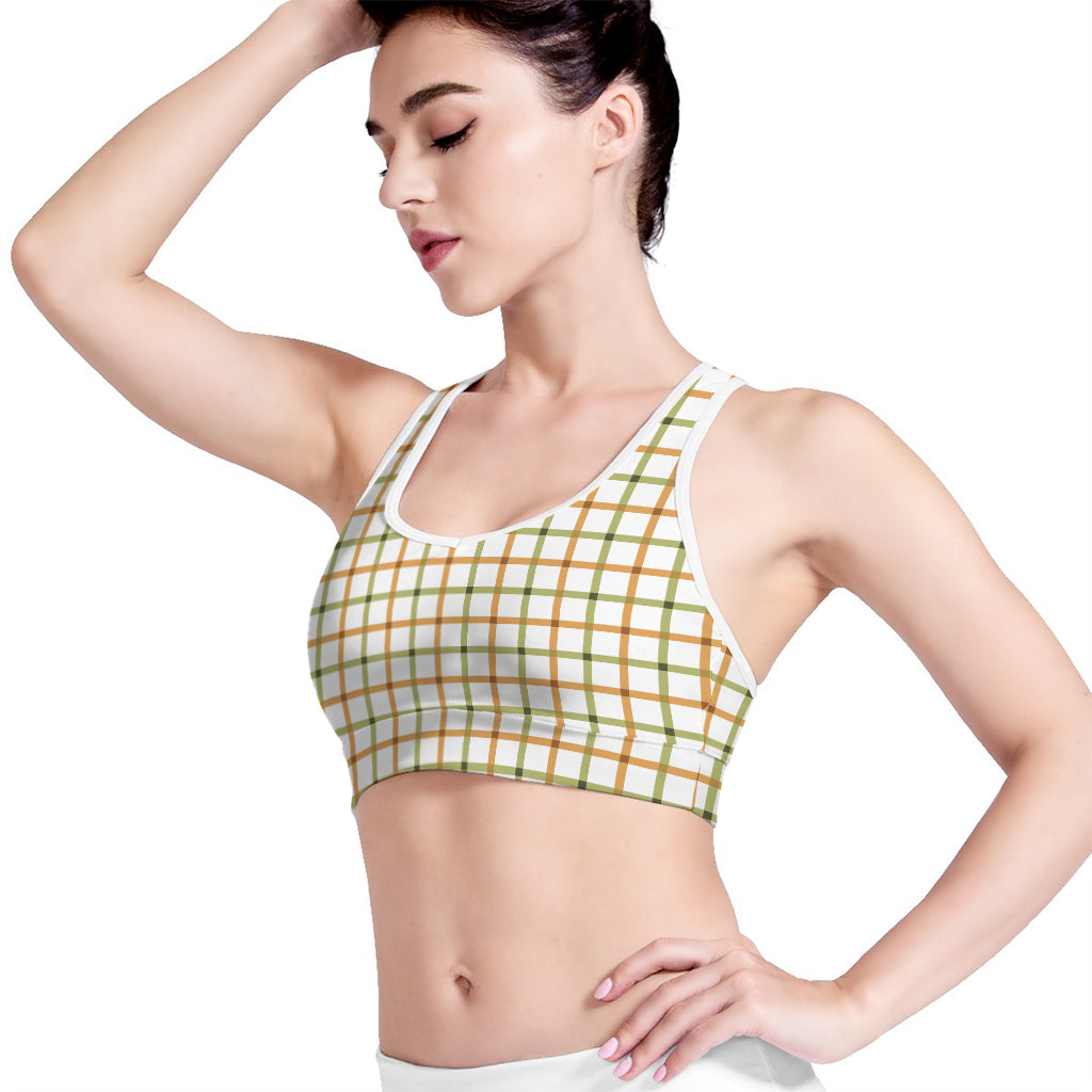 Green And Orange Tattersall Print Women's Sports Bra