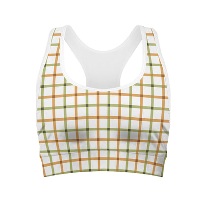 Green And Orange Tattersall Print Women's Sports Bra