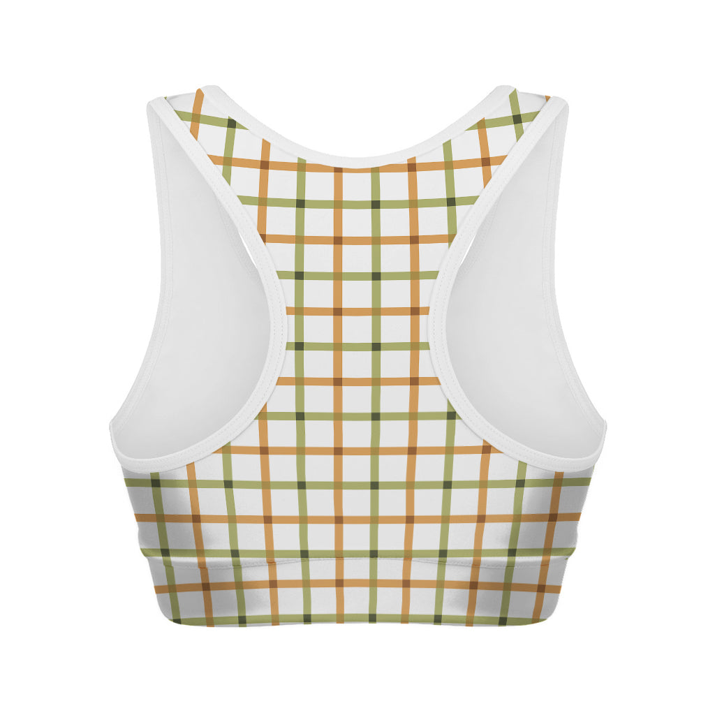 Green And Orange Tattersall Print Women's Sports Bra