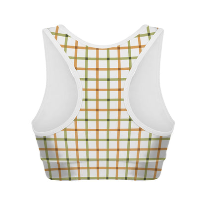 Green And Orange Tattersall Print Women's Sports Bra