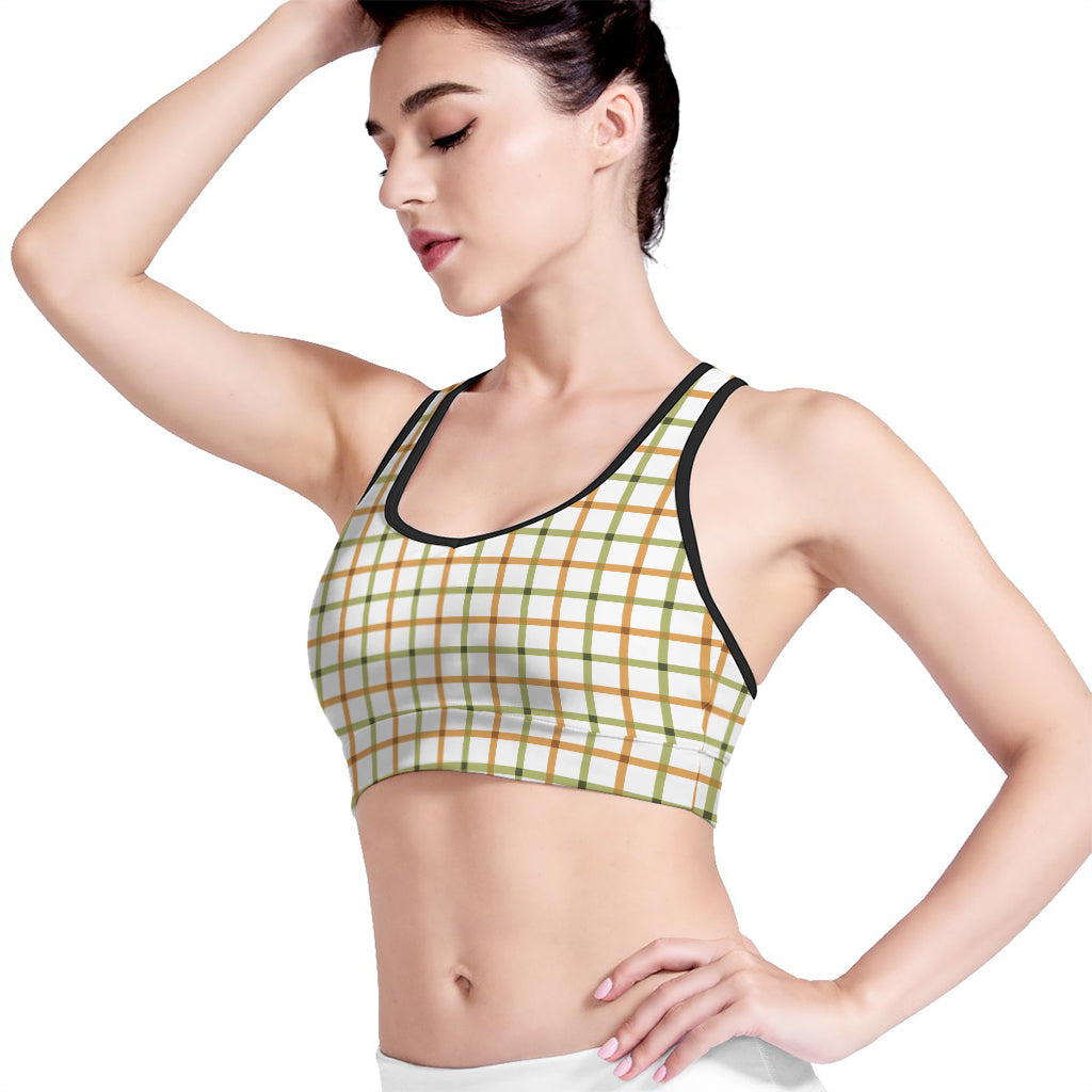 Green And Orange Tattersall Print Women's Sports Bra