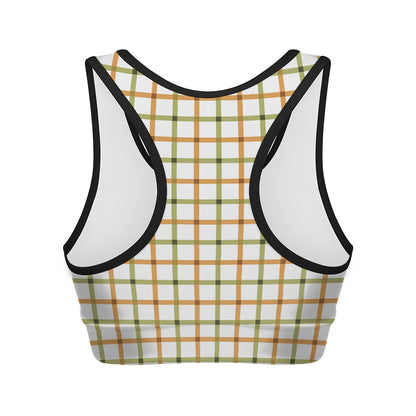 Green And Orange Tattersall Print Women's Sports Bra