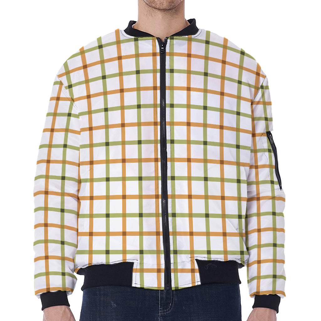 Green And Orange Tattersall Print Zip Sleeve Bomber Jacket