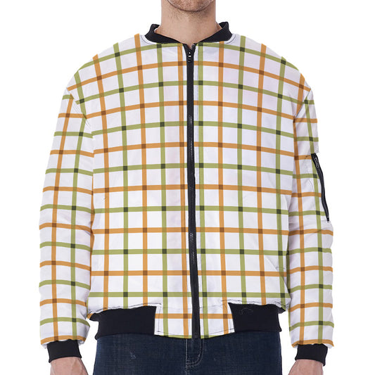 Green And Orange Tattersall Print Zip Sleeve Bomber Jacket