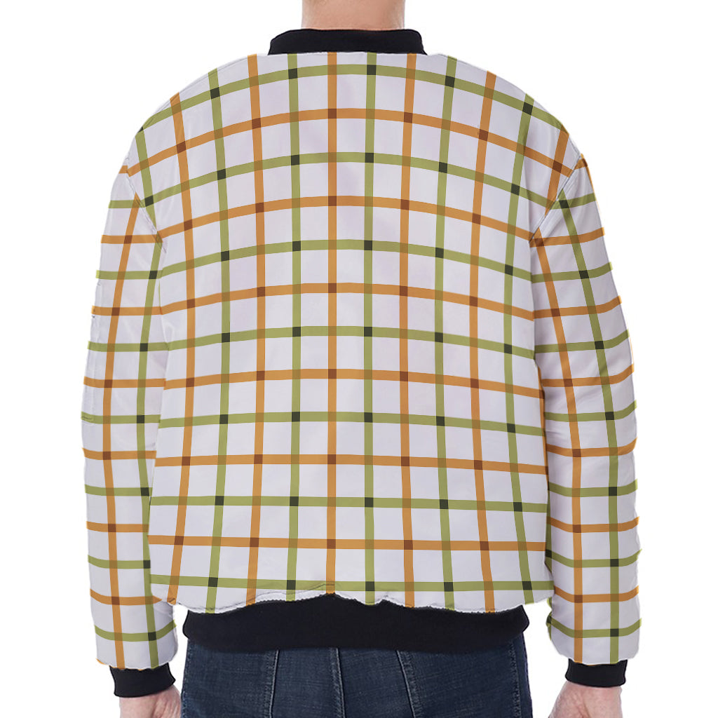 Green And Orange Tattersall Print Zip Sleeve Bomber Jacket