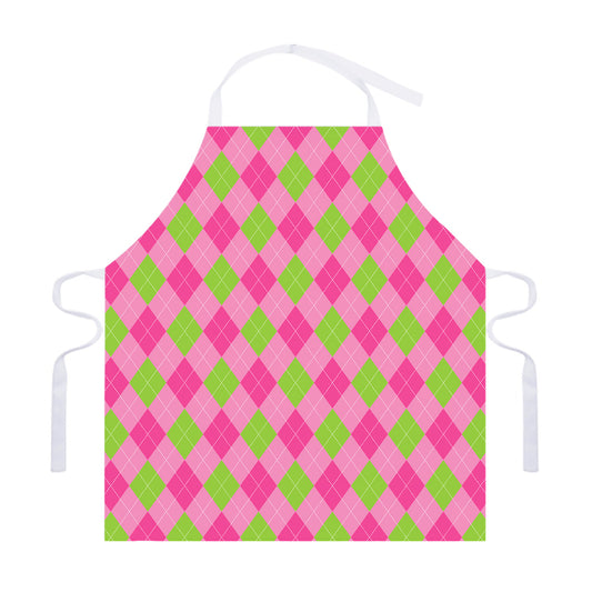 Green And Pink Argyle Pattern Print Adjustable Apron