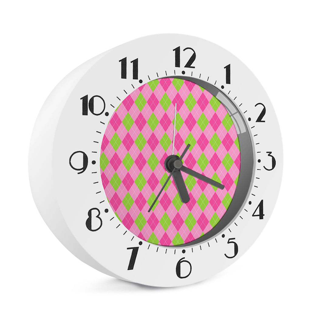 Green And Pink Argyle Pattern Print Alarm Clock