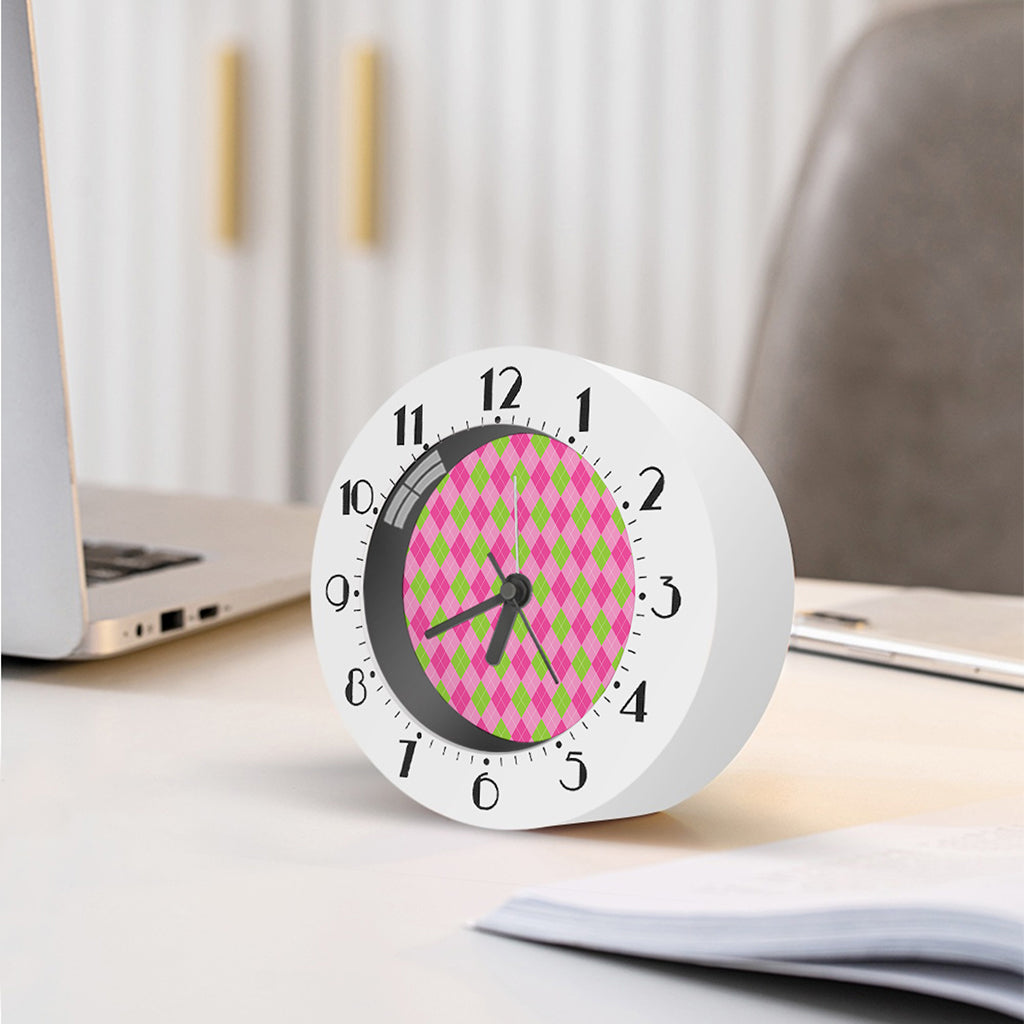 Green And Pink Argyle Pattern Print Alarm Clock