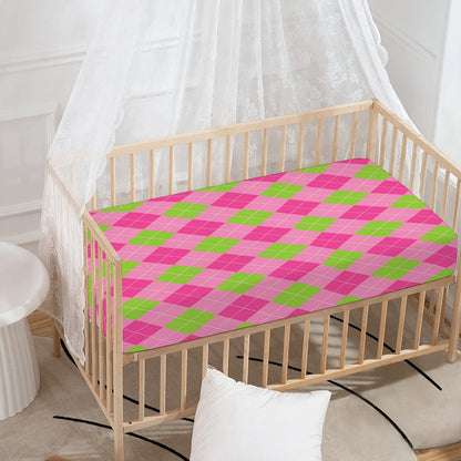 Green And Pink Argyle Pattern Print Baby Crib Sheet