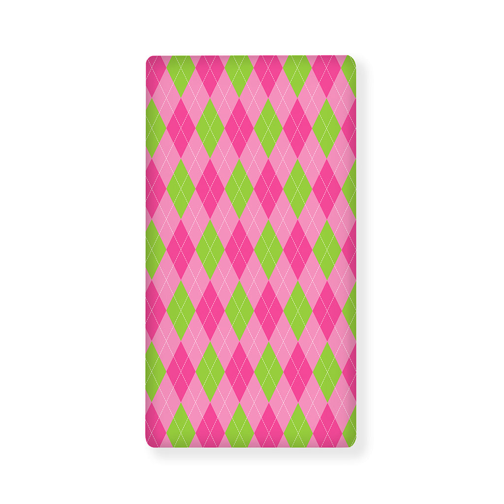 Green And Pink Argyle Pattern Print Baby Crib Sheet