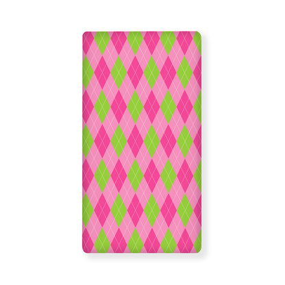 Green And Pink Argyle Pattern Print Baby Crib Sheet