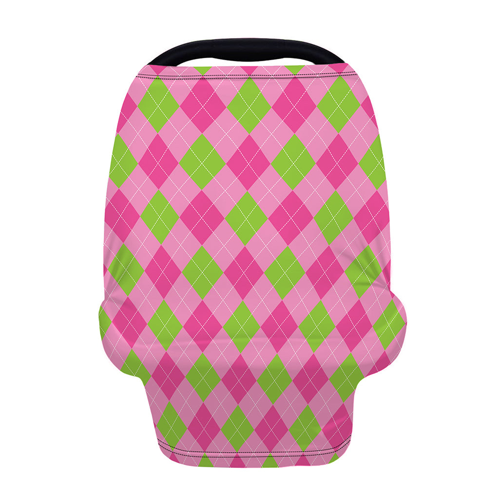Green And Pink Argyle Pattern Print Baby Seat Cover