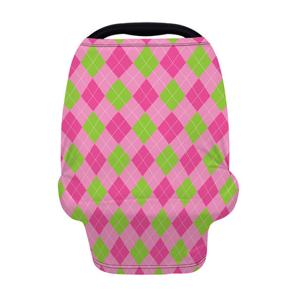 Green And Pink Argyle Pattern Print Baby Seat Cover