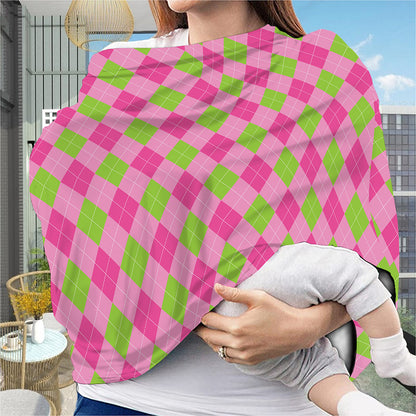 Green And Pink Argyle Pattern Print Baby Seat Cover