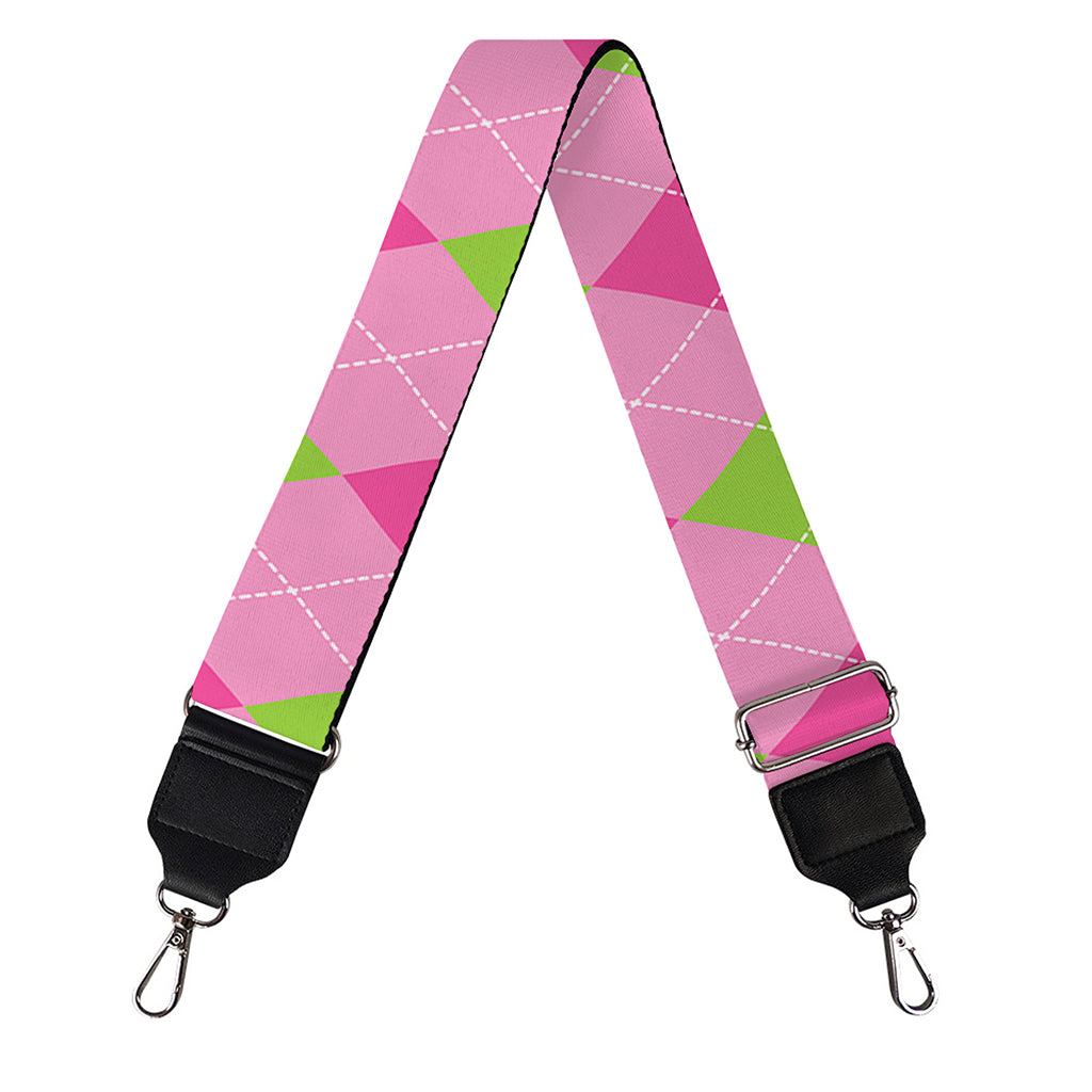 Green And Pink Argyle Pattern Print Bag Strap