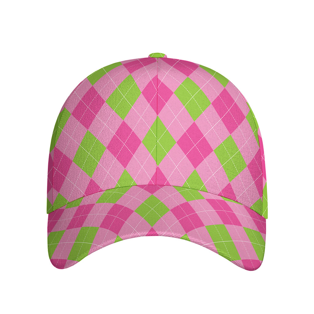Green And Pink Argyle Pattern Print Baseball Cap