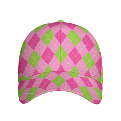 Green And Pink Argyle Pattern Print Baseball Cap