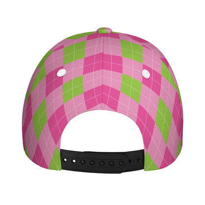 Green And Pink Argyle Pattern Print Baseball Cap