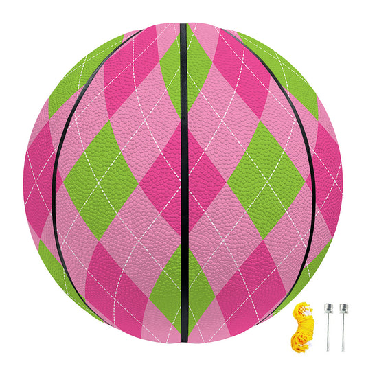 Green And Pink Argyle Pattern Print Basketball