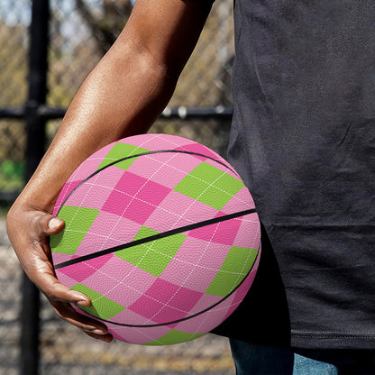 Green And Pink Argyle Pattern Print Basketball