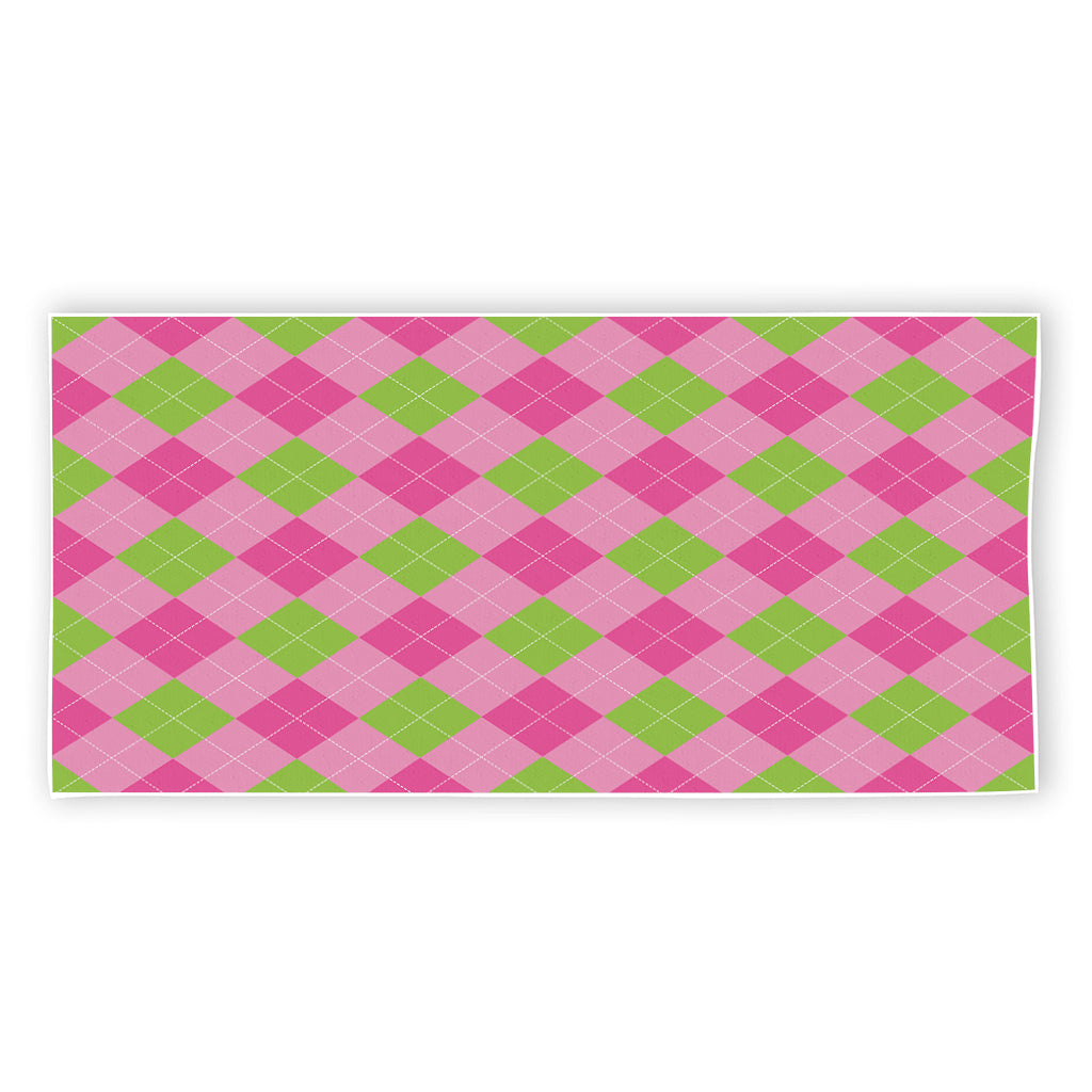 Green And Pink Argyle Pattern Print Beach Towel