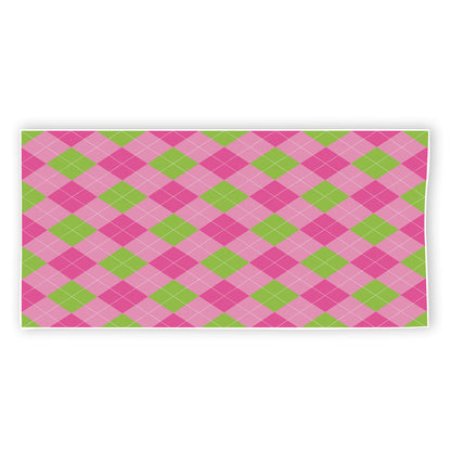 Green And Pink Argyle Pattern Print Beach Towel