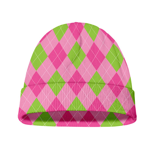 Green And Pink Argyle Pattern Print Beanie
