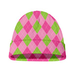 Green And Pink Argyle Pattern Print Beanie