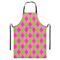 Green And Pink Argyle Pattern Print Bib Apron With Pocket