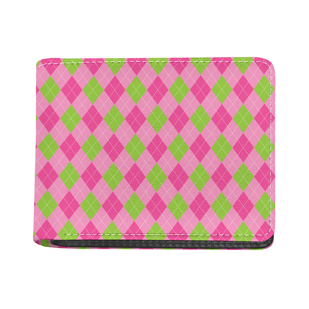 Green And Pink Argyle Pattern Print Bifold Wallet