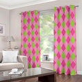 Green And Pink Argyle Pattern Print Dimout Grommet Curtains