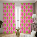 Green And Pink Argyle Pattern Print Dimout Pencil Pleat Curtains