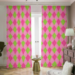 Green And Pink Argyle Pattern Print Blackout Pencil Pleat Curtains