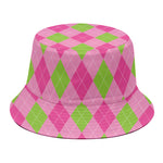 Green And Pink Argyle Pattern Print Bucket Hat