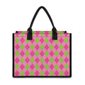 Green And Pink Argyle Pattern Print Canvas Tote Bag