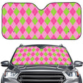 Green And Pink Argyle Pattern Print Car Windshield Sun Shade