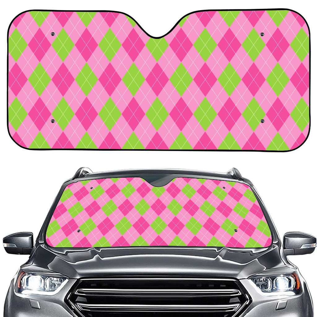 Green And Pink Argyle Pattern Print Car Windshield Sun Shade