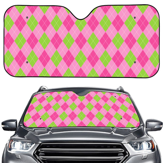 Green And Pink Argyle Pattern Print Car Windshield Sun Shade