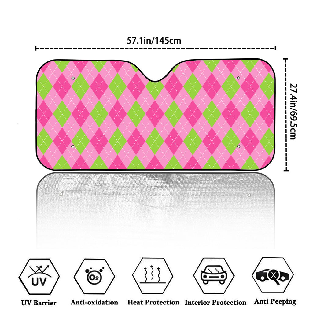 Green And Pink Argyle Pattern Print Car Windshield Sun Shade