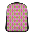Green And Pink Argyle Pattern Print Casual Backpack