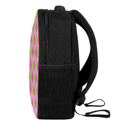Green And Pink Argyle Pattern Print Casual Backpack
