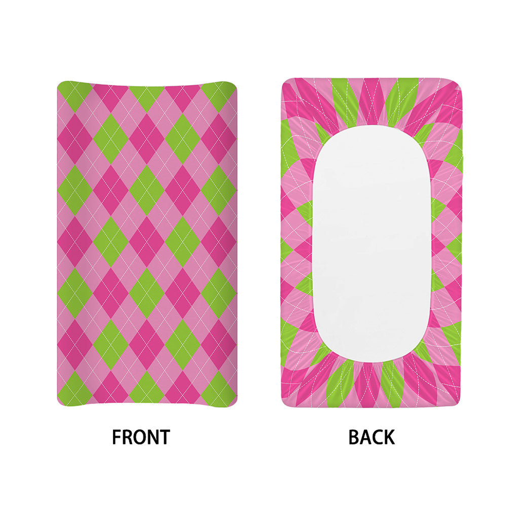 Green And Pink Argyle Pattern Print Changing Pad Cover