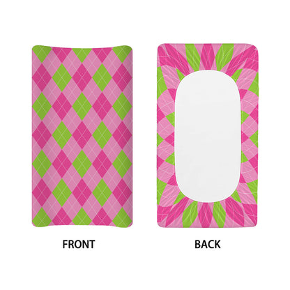 Green And Pink Argyle Pattern Print Changing Pad Cover