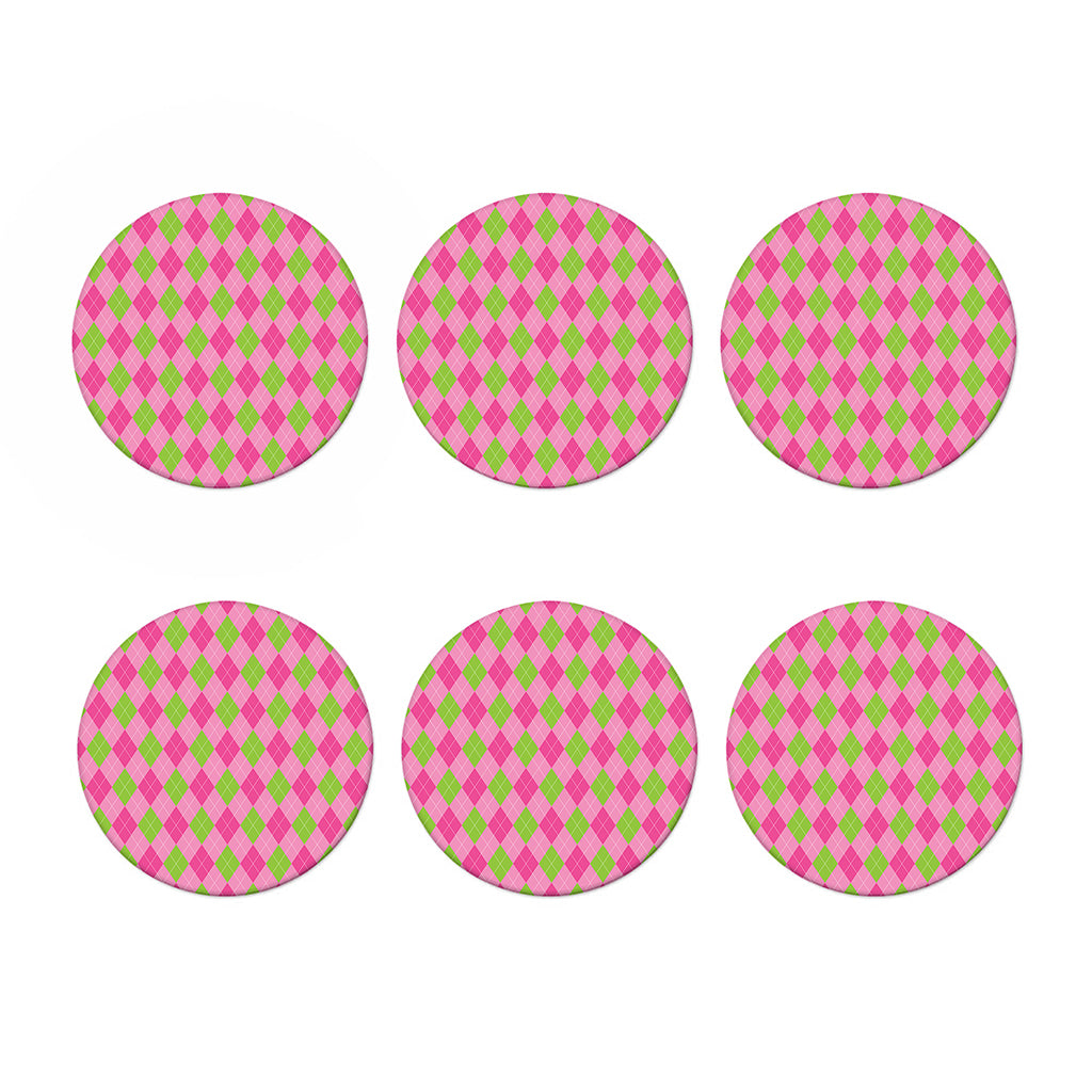 Green And Pink Argyle Pattern Print Coaster Set