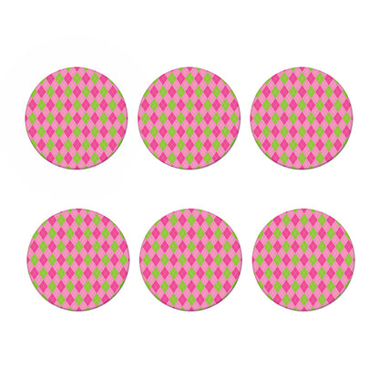 Green And Pink Argyle Pattern Print Coaster Set